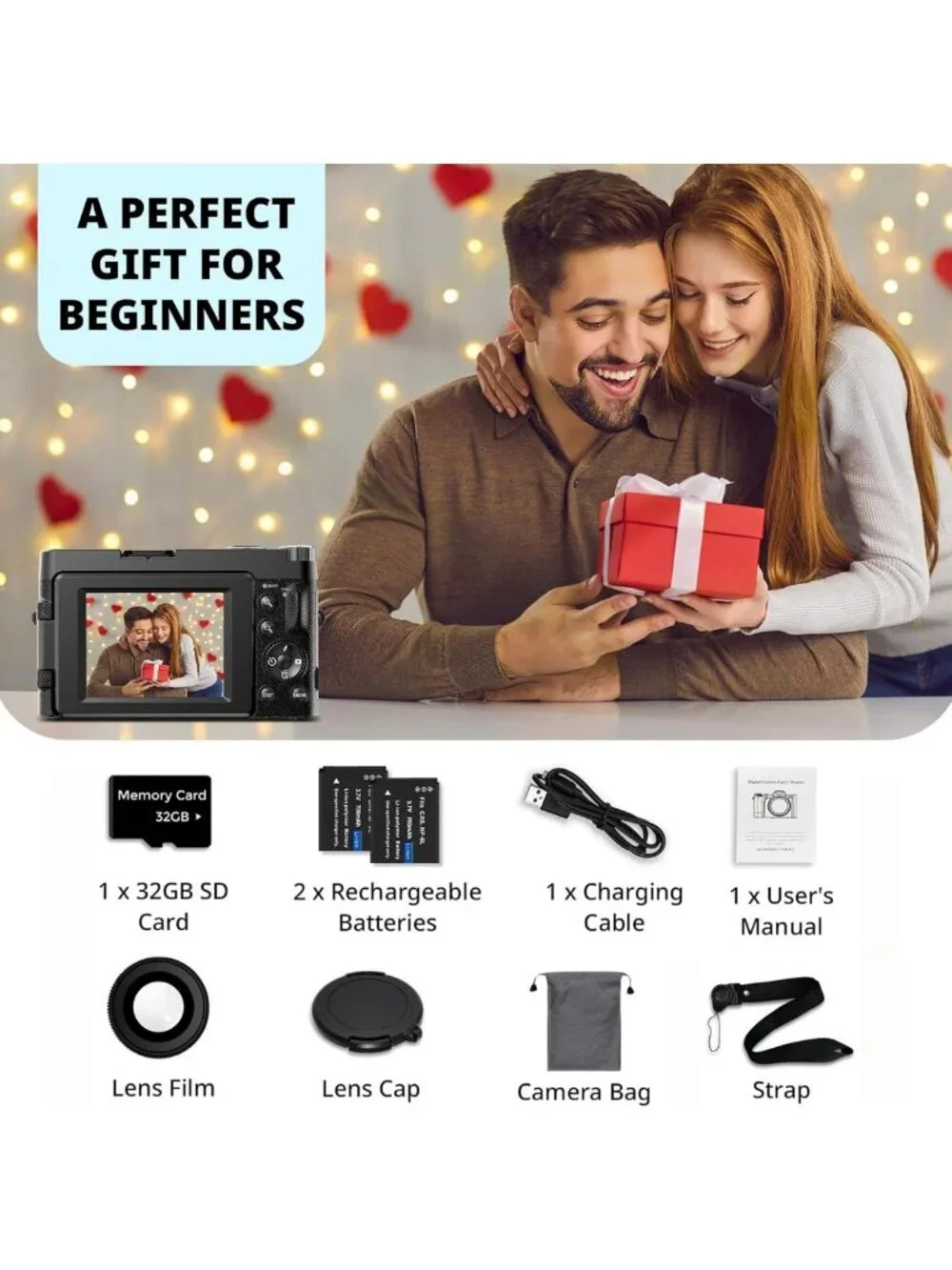48MP 4K Digital Camera for Vlogging & Photography, 180° Flip Screen, Compact